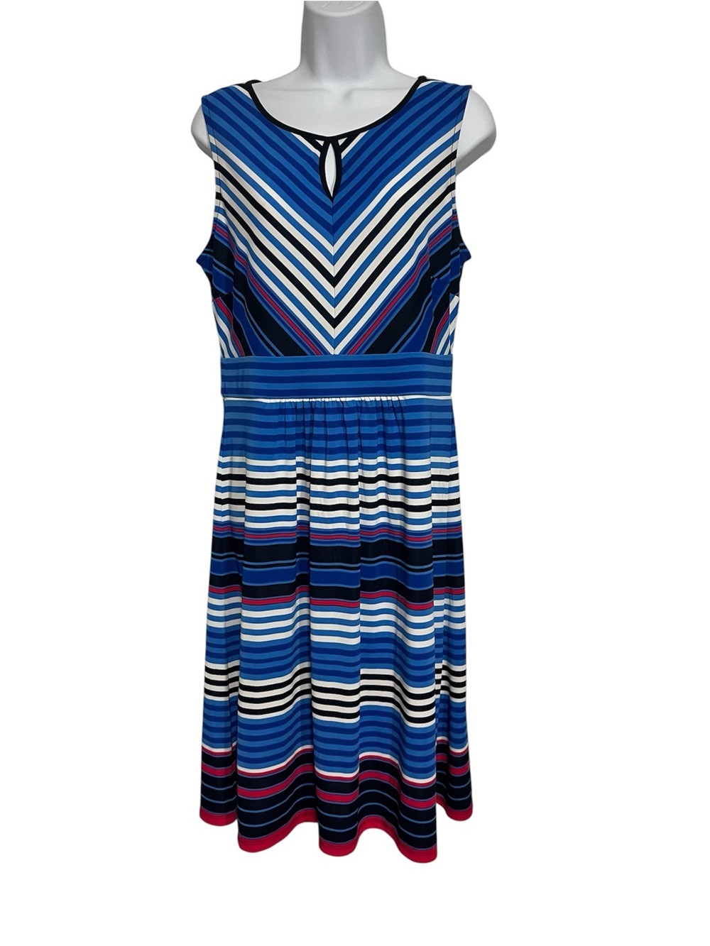 Talbots Sleeveless Red White & Blue Striped Midi Dress Size Medium Summer USA
